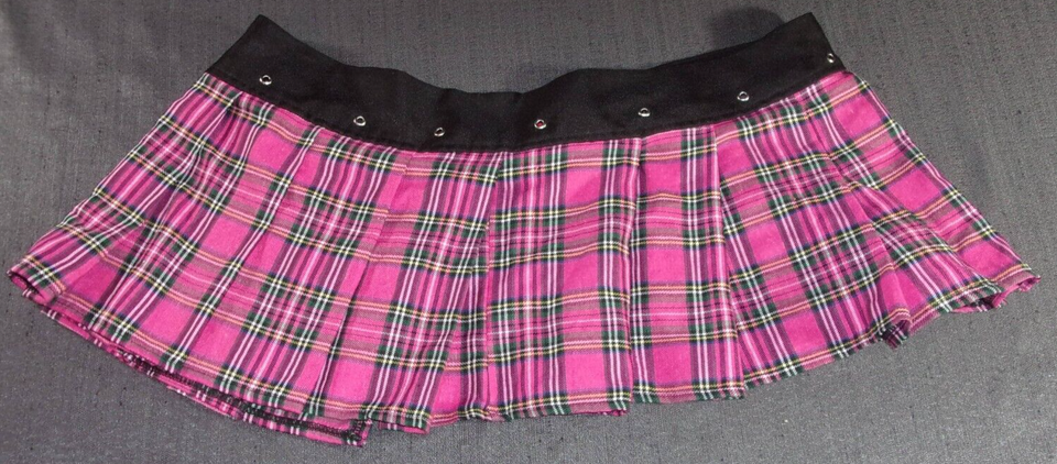PINK PLAID PLEATED MINI SKIRT SEXY HALLOWEEN COSPLAY COSTUME SIZE LARGE - $20.20