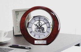 Engraved Silver Desk Clock Wood Etched Employee Appreciation Anniversary Gift - £124.04 GBP