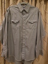 Wrangler Men’s Long Sleeve Shirt 17.5  35  Gray  Striped Western Rockabi... - $12.86