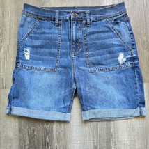 New York and Co Jean Shorts Size 12 Denim Distressed Super High Waist Stretch - £16.07 GBP