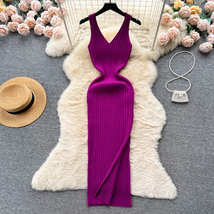Chic Fashion Sexy Wrap Hips Split Knitted Autumn Dress Women Slim Elasti... - £28.43 GBP