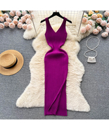 Chic Fashion Sexy Wrap Hips Split Knitted Autumn Dress Women Slim Elasti... - £28.73 GBP