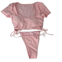 Cabana del Sol Swimsuit Bikini Pink String Short Sleeves Small New - £23.23 GBP