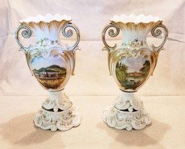Old Paris Scenic Vases, Castles and Flowers- 1850&#39;s - £360.27 GBP