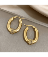 Hot Sale Hollow Oval Metal Texture Hoop Earrings for Women Men Fashion E... - $12.86