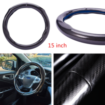 Carbon Fiber PU Leather Car Steering Wheel Cover Protector Black 15&quot; - £14.38 GBP