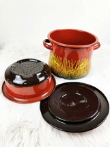 Vintage Orange Enamel Spaghetti Pasta Pot Streamer Strainer Boiler Pot W... - $143.55