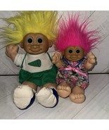 2 Russ Troll Kidz soft body dolls In Dress Pink hair blue eyes &amp; Cheerle... - $22.43