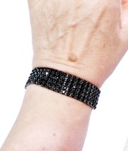 Rhinestone Bracelet Stretch, Black 5 Row Bracelet, Crystal Pageant Prom Jewelry, - £26.92 GBP