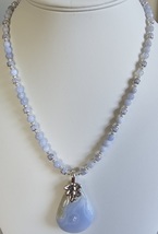 Lovely Blue Lace Agate Pendant Necklace Set Handmade - £27.53 GBP