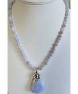 Lovely Blue Lace Agate Pendant Necklace Set Handmade - $35.00