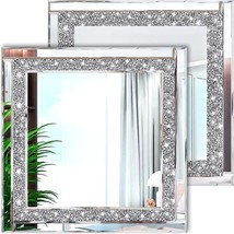 Crystal Crush Diamond Silver Mirror 12&#39;&#39; X 12&#39;&#39; 2Pcs,Frameless Stylish G... - $45.93