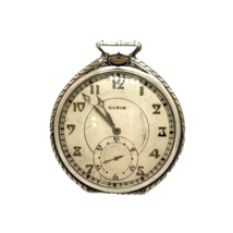 Antique 20&#39;s Elgin National Watch Co White Gold Filled 17J Pocket Watch 12 Size - £122.63 GBP
