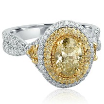 Halo 1.93 TCW Oval Light Yellow Diamond Ring Engagement Infinity 18k White Gold - $3,860.01