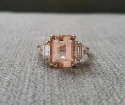 3ct Emerald Cut Morganite Diamond Solitaire Engagement Ring 14k Rose Gold Over - £88.19 GBP