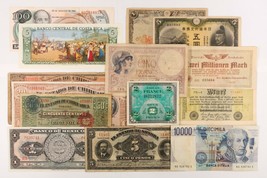 World Banknotes. Costa Rica, Germany, Italy, France, Japan &amp; Mexico. 14 Note Lot - £99.24 GBP