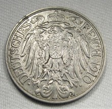 1910-A Germany 25 Pfennig AU+1 Coin AE348 - £11.54 GBP