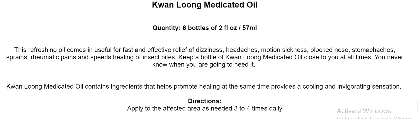 NEW 28ml Kwan Loong Medicated Oil Fast Pain Relief Athritis Muscle Rub  First Aid