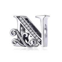 925 Sterling Silver Letter Vintage A to Z Charms CZ Beads Fit Charm Bracelet - £8.62 GBP