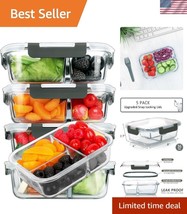 36oz 3-Compartment Glass Food Prep Containers - 5-Pack for Organized Meals - $45.00