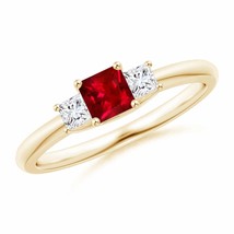 ANGARA Square Ruby and Princess Diamond Three Stone Ring for Women in 14K Gold - £1,441.06 GBP