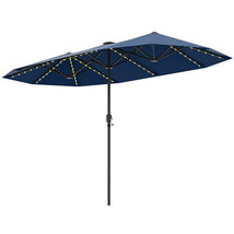 13 FT Large Patio Umbrella with LED Solar Lights and Crank Handle-Navy -... - $2,738.03 MXN