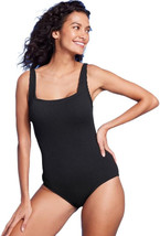 Kona Sol Swimwear Womens Textured Full Coverage One Piece Square Neck Black M - $4.95