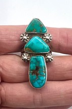 Vintage Navajo Handmade Sterling Silver Natural Turquoise Multi Stone Ring 7.5 - £215.81 GBP