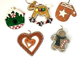 Gingerbread Ornaments Poly Clay and Resin 3&quot; to 3.5&quot; Assorted Set of 5 - $14.01