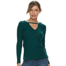 Rock &amp; Republic Forest Green V-neck Waffle Textured Top - XS - £23.98 GBP