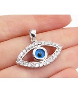 925 Sterling Silver - Sparkling Topaz Open Evil Eye Shiny Drop Pendant -... - €24,69 EUR