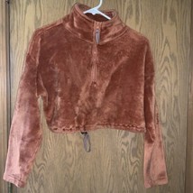Urban Outfitters Women Sweater Orange Crop Fleece Mock Neck 1/2 Zip Boho Size S - £23.48 GBP