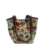 Longaberger Tote Bag Womens Medium Multicolor Floral Tapestry Brown Faux... - $24.91
