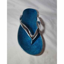 Blue Metal Flip Flop Sandal Tray Dish Trinket Wall Hanger 12 x 4.5 Beach... - $11.94
