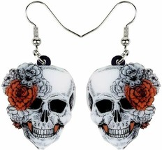 Sugar Skull Earrings Gothic Halloween Dangle Jewelry Day of the Dead Floral New - £15.09 GBP