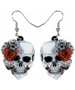 Sugar Skull Earrings Gothic Halloween Dangle Jewelry Day of the Dead Flo... - £14.94 GBP