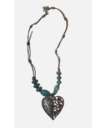 Boho Chic Southwestern Silver, Faux Turquoise w/Large Heart Pendant 16&quot; ... - €10,58 EUR