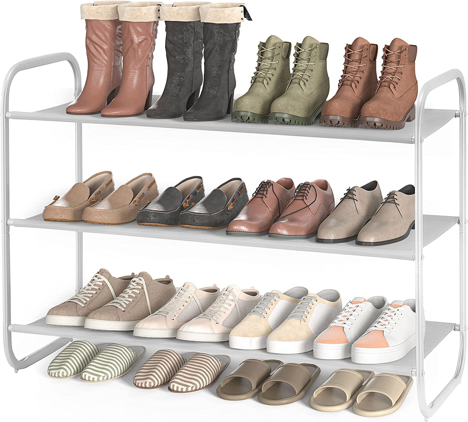 Max Houser Light Gray 3-Tier Fabric Shoe Shelf For Closet Bedroom Entryway - $30.96