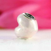 925 Sterling Silver Glittering Heart Charm Bead with Soft Pink Enamel  - $16.88