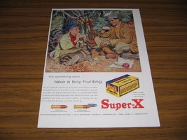 1957 Print Ad Western Super-X .22 Rifle Shells Dad, Son &amp; Dog in Woods - $18.65