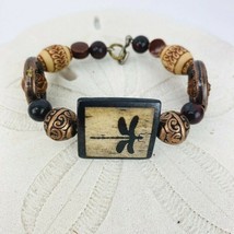 Dragonfly Bronze Brown Rose Ceramic Bracelet Copper Tone Boho Handmade Cuff  - £23.97 GBP