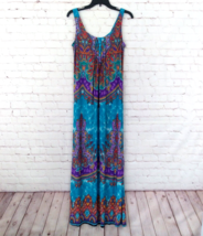 Glamour Dress Womens 10 Blue Sleeveless Scoop Neck Stretch Maxi Sundress - $24.99