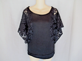 Banana Republic top black Small lace flutter sleeves scoop neck banded - £10.74 GBP