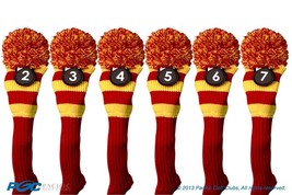 Hybrid Golf Club Headcover 6 Pc Vintage Red Yellow 2 3 4 5 6 7 Knit Head Cover - $58.08