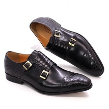 Size 47 Size 13 Mens Dress Shoes Genuine Leather Double Buckle Monk Strap Men Sh - £90.83 GBP