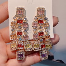 Luxury Big Multicolor AAA CZ Dangle Long Drop Earrings for Women Wedding Bridal  - £43.84 GBP