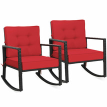 2Pcs Patio Rattan Rocker Chair Outdoor Glider Wicker Rocking Chair W/Red Cushion - £261.00 GBP