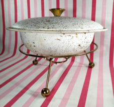 FAB Mid Century Flying Saucer Gold Speckle Pedestal Casserole Dish Serving Caddy - £37.96 GBP