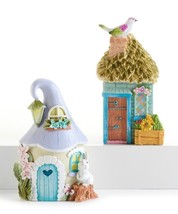 Fairy House Figurines Set of 2 Whimsical Garden Statuary 5.7" High Poly Stone