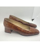 VNTG New Etienne Aigner Womens Brown Croc Leather Pumps Heels Shoes 7.5 W - $44.55